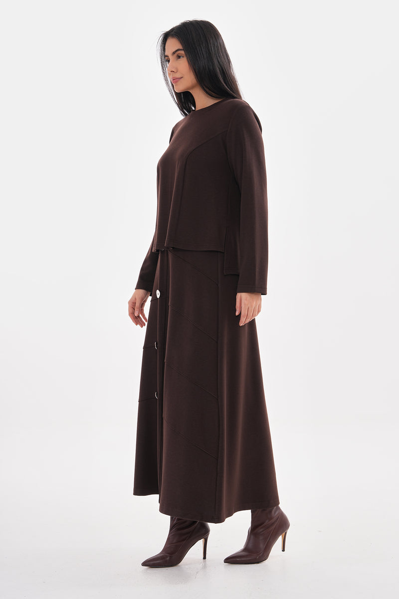 A&W Button Dtld Skirt Set Brown
