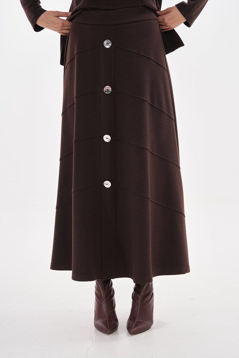 A&W Button Dtld Skirt Set Brown