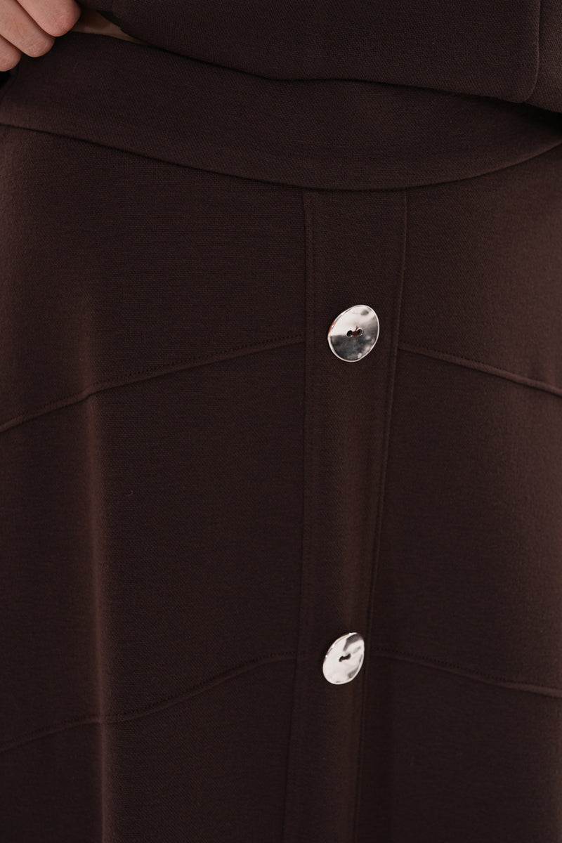 A&W Button Dtld Skirt Set Brown