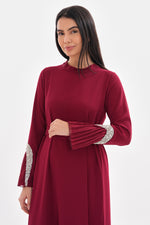 A&W Arm Rhinestone Dtld Dress Burgundy