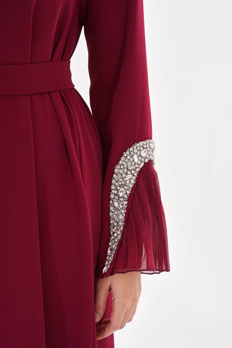 A&W Arm Rhinestone Dtld Dress Burgundy