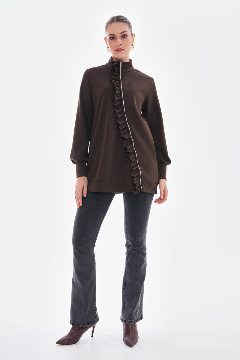 TG Asymmetrical Frilled Sweater Brown