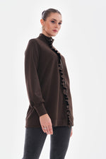 TG Asymmetrical Frilled Sweater Brown