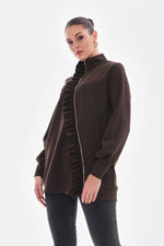 TG Asymmetrical Frilled Sweater Brown