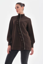 TG Asymmetrical Frilled Sweater Brown