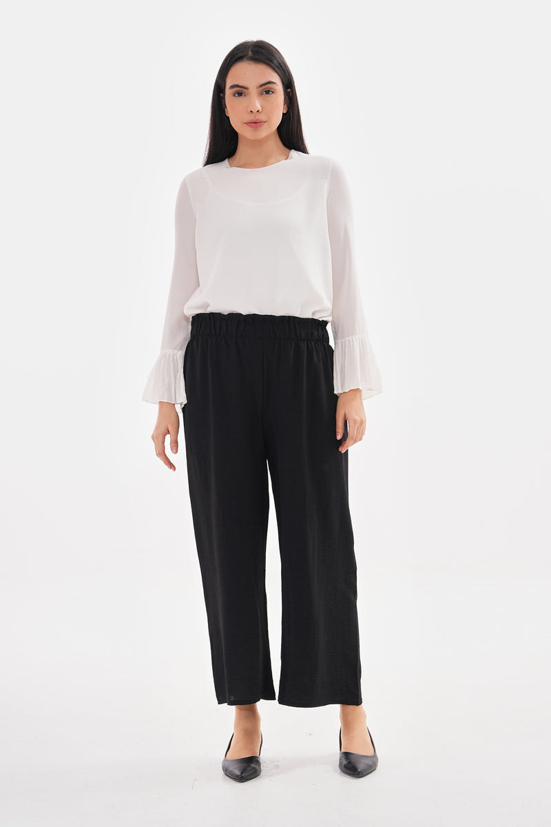 N&C Elastic Belted Pants Black