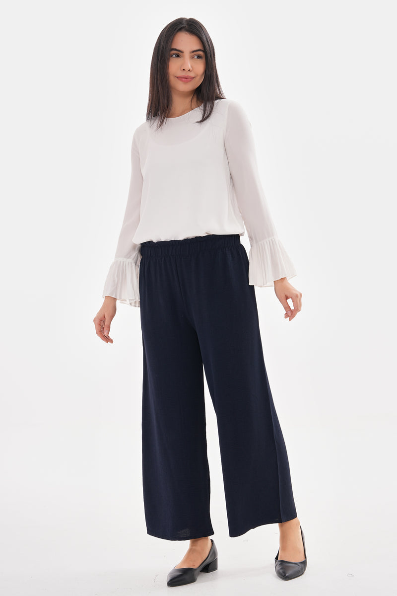 N&C Elastic Belted Pants Navy Blue