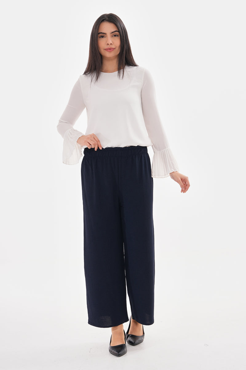 N&C Elastic Belted Pants Navy Blue