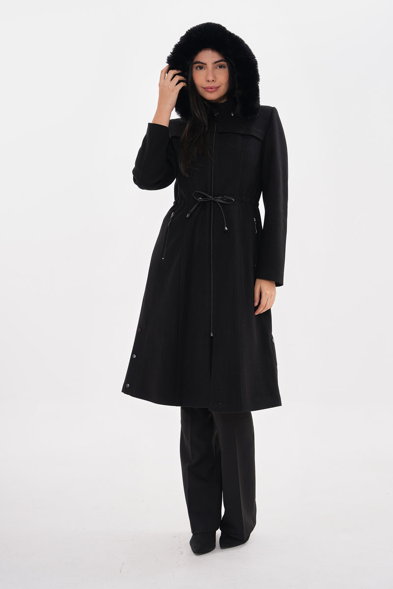 O&F Hoodied Cachet Coat Black