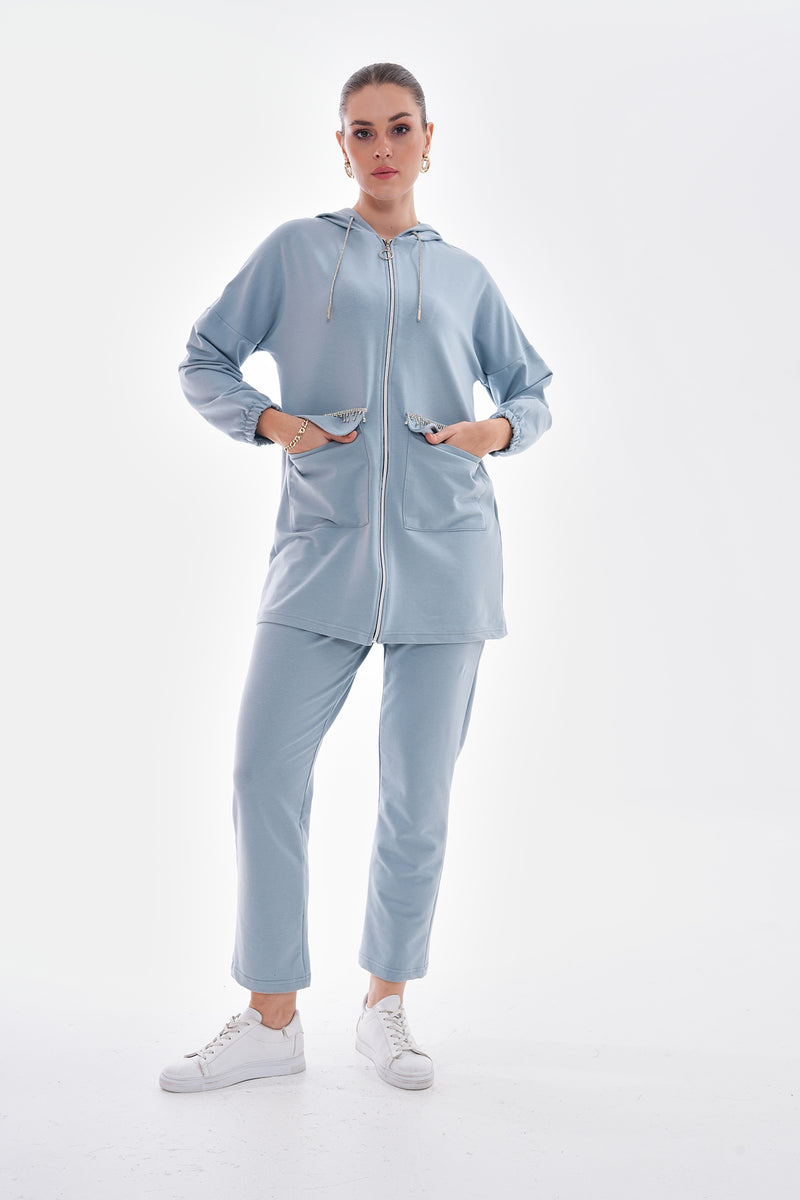 Bwst Pocket Rhinestone Tracksuit Blue