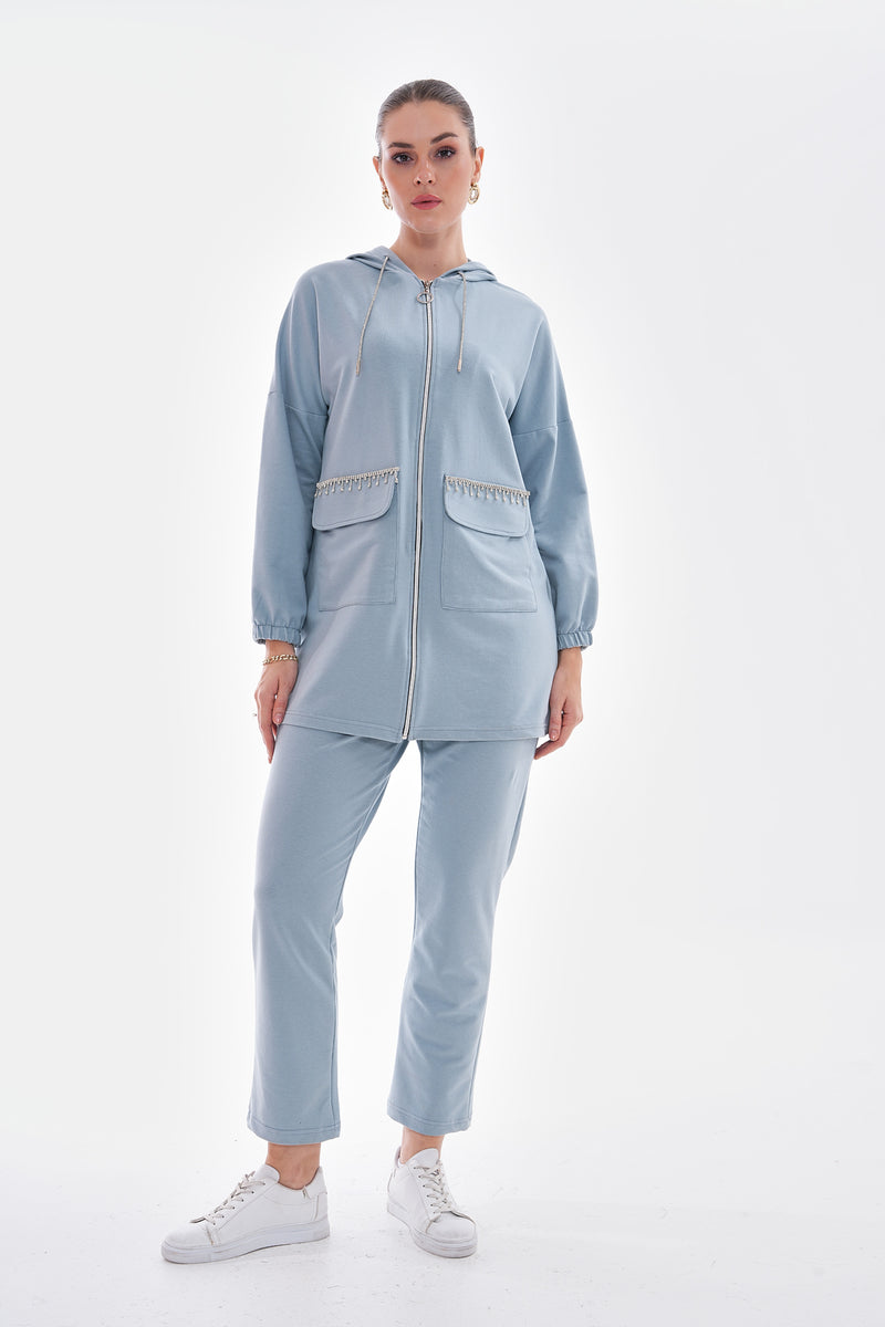 Bwst Pocket Rhinestone Tracksuit Blue