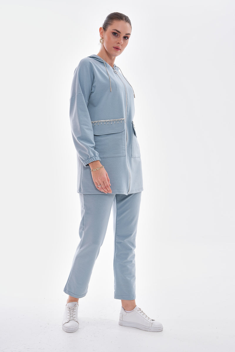 Bwst Pocket Rhinestone Tracksuit Blue