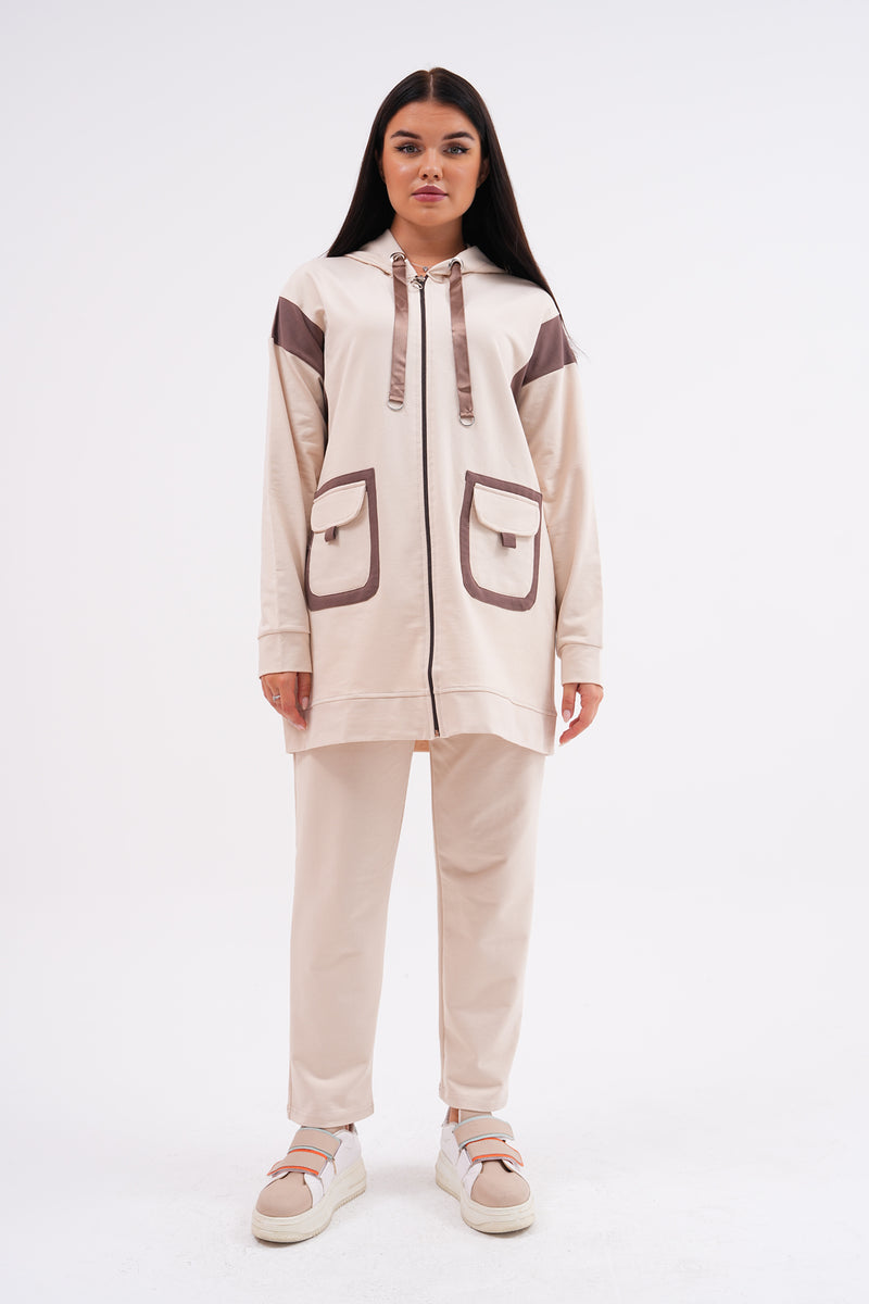 SCL Two Colors Tracksuit Beige