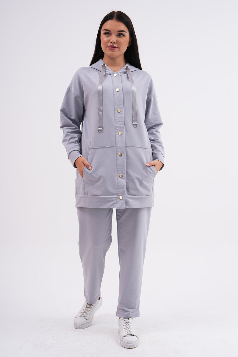 SCL Snap Button Hoodied Tracksuit Gray