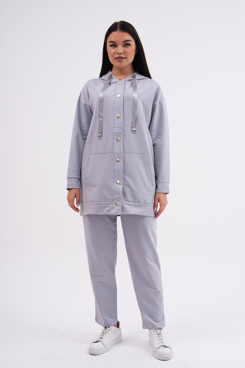 SCL Snap Button Hoodied Tracksuit Gray