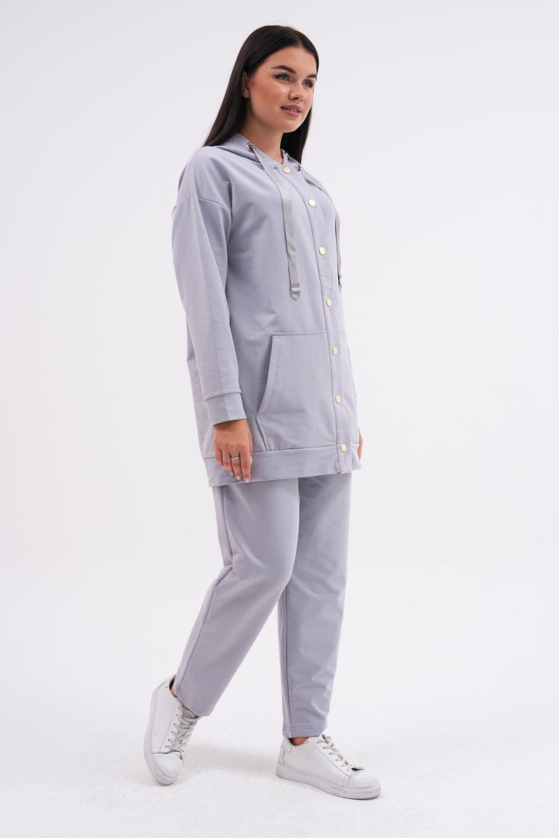 SCL Snap Button Hoodied Tracksuit Gray