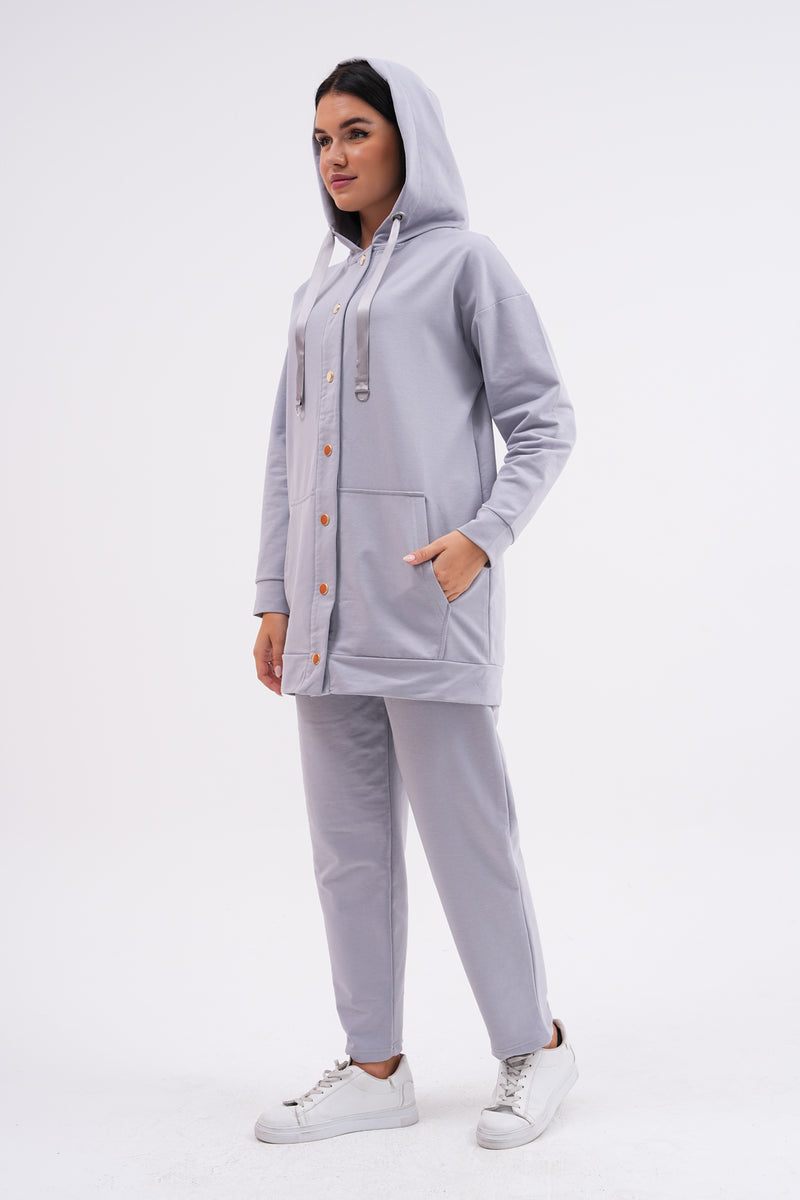 SCL Snap Button Hoodied Tracksuit Gray