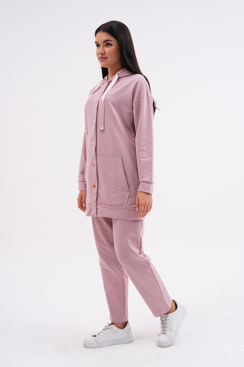 SCL Snap Button Hoodied Tracksuit Pink