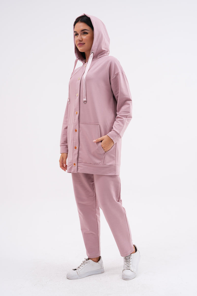 SCL Snap Button Hoodied Tracksuit Pink