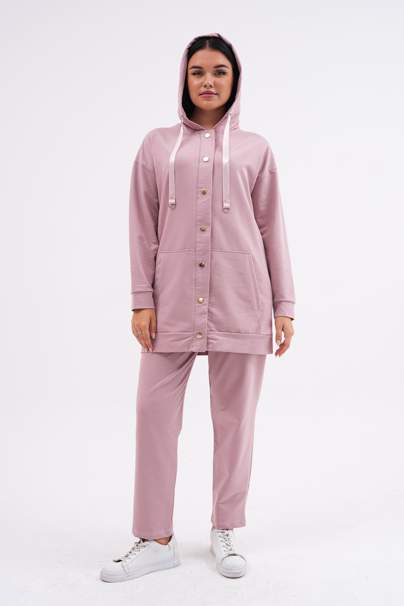 SCL Snap Button Hoodied Tracksuit Pink