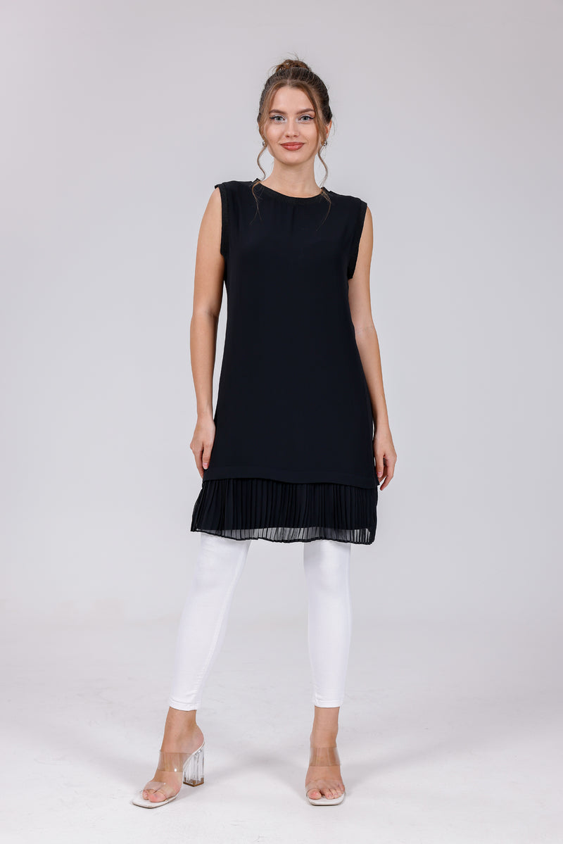 HLD Chiffon Pleated Inner Tunic Black