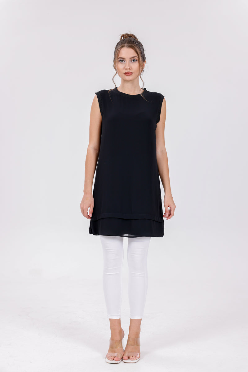 HLD Chiffon Front Inner Tunic Black