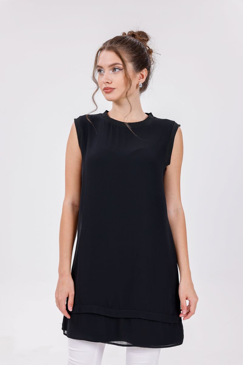 HLD Chiffon Front Inner Tunic Black