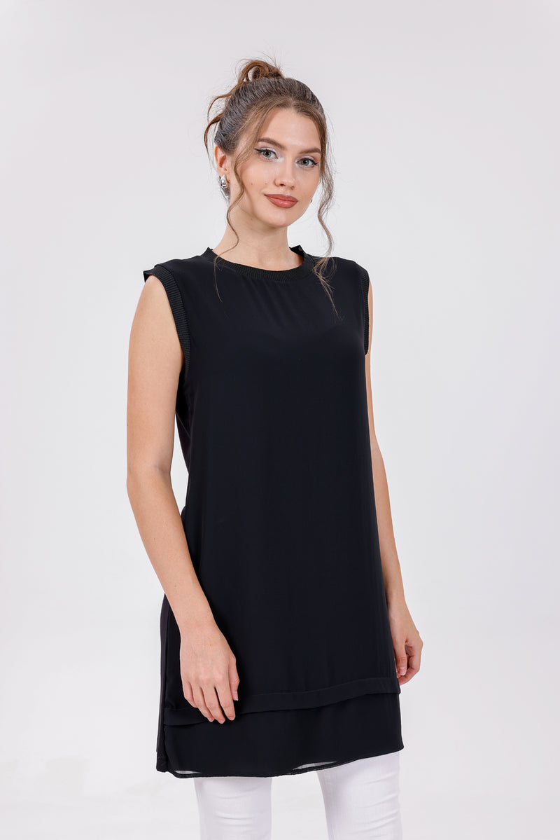 HLD Chiffon Front Inner Tunic Black