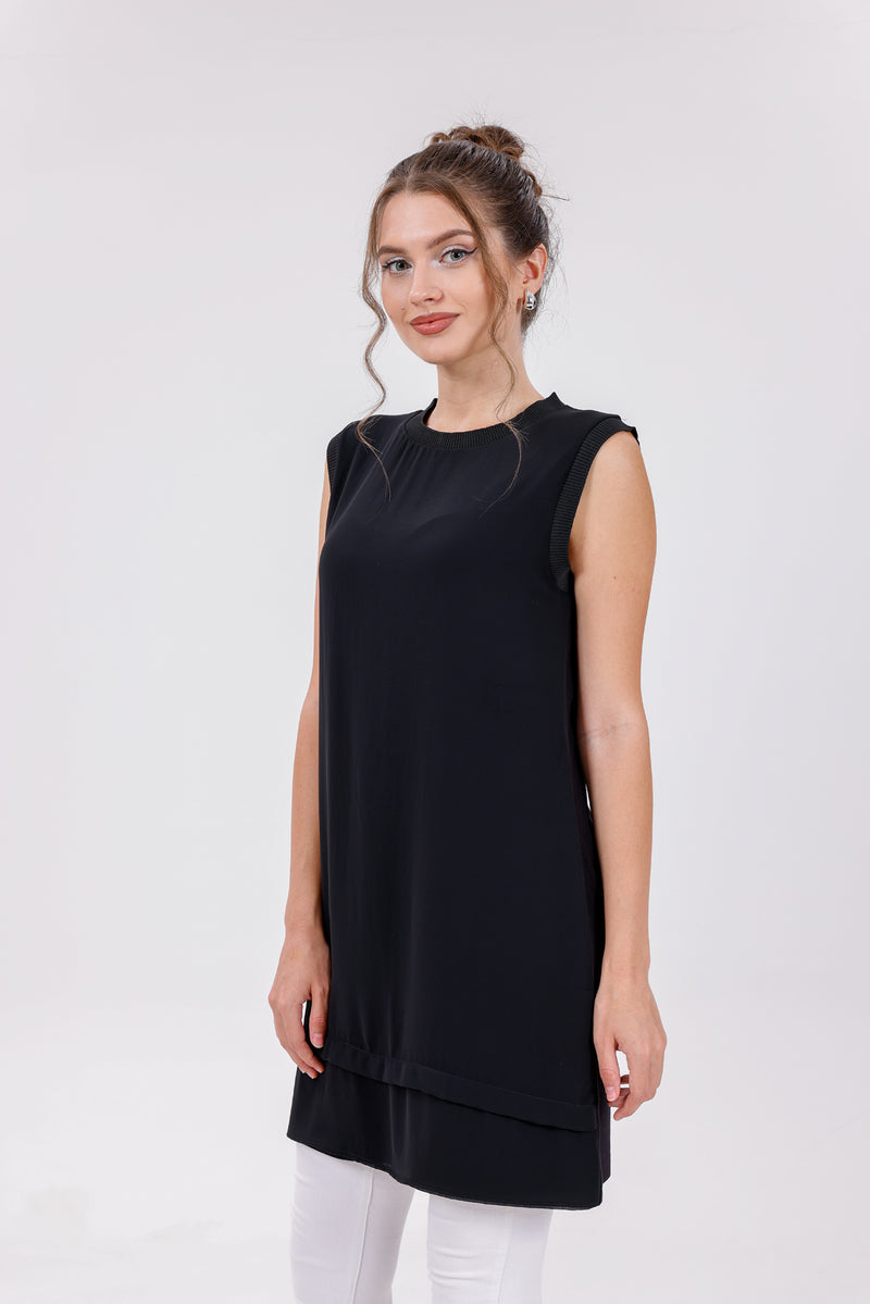 HLD Chiffon Front Inner Tunic Black