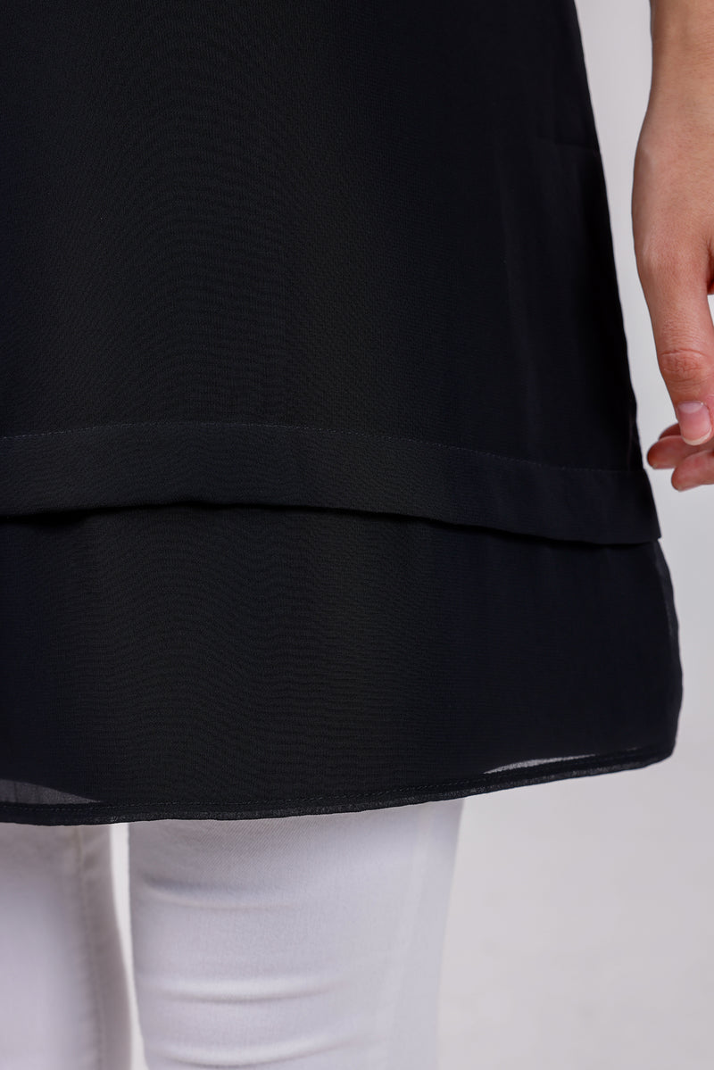 HLD Chiffon Front Inner Tunic Black