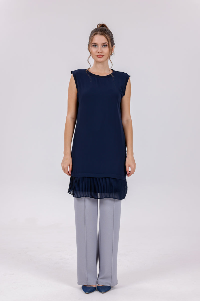 HLD Chiffon Pleated Inner Tunic Navy Blue