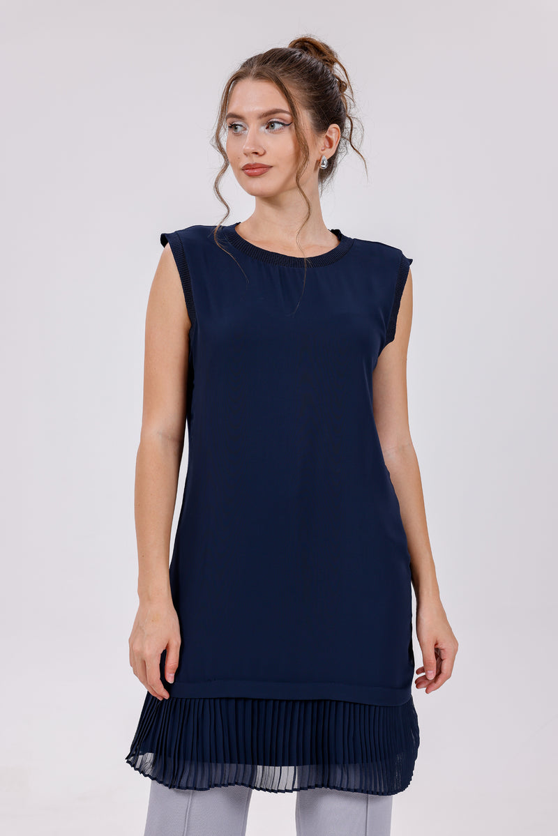 HLD Chiffon Pleated Inner Tunic Navy Blue