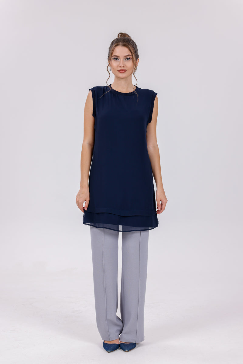HLD Chiffon Front Inner Tunic Navy Blue