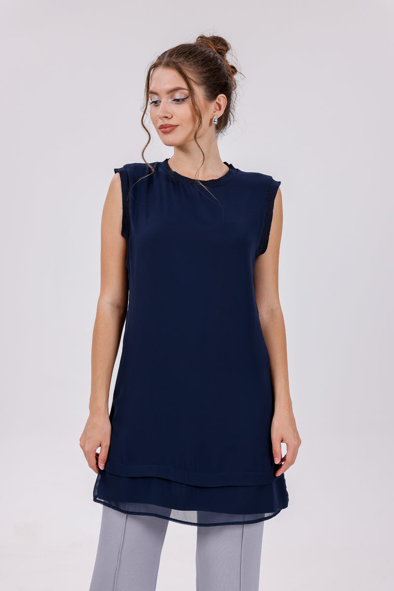 HLD Chiffon Front Inner Tunic Navy Blue