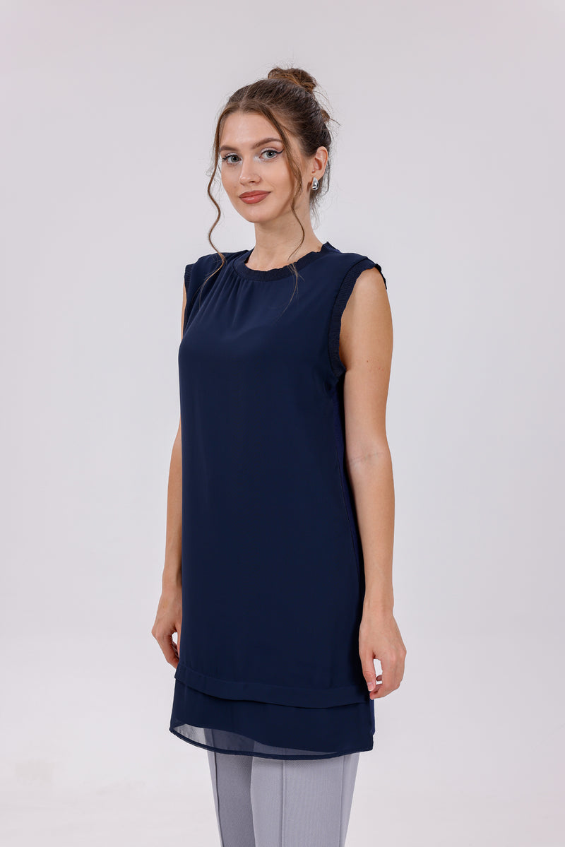 HLD Chiffon Front Inner Tunic Navy Blue