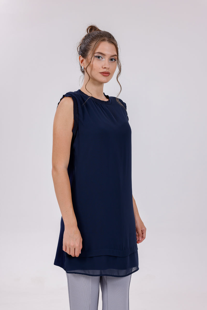 HLD Chiffon Front Inner Tunic Navy Blue