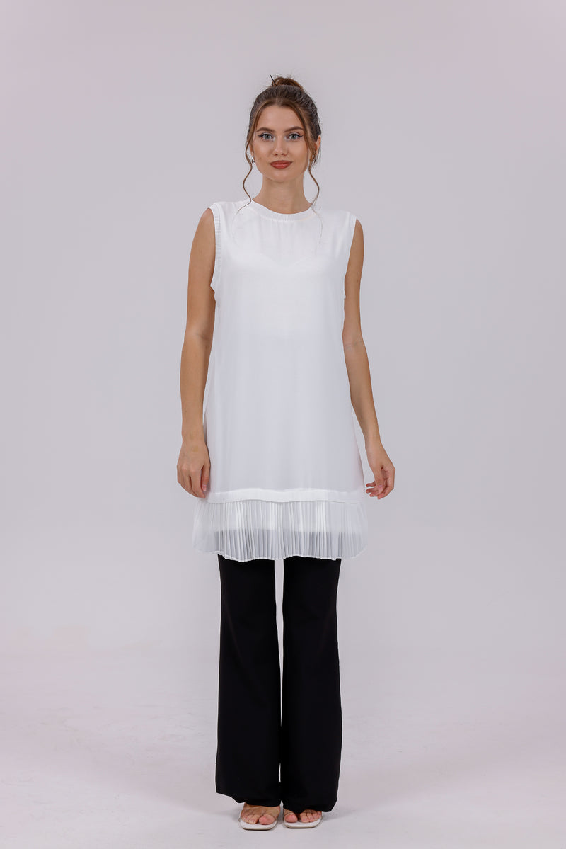 HLD Chiffon Pleated Inner Tunic White