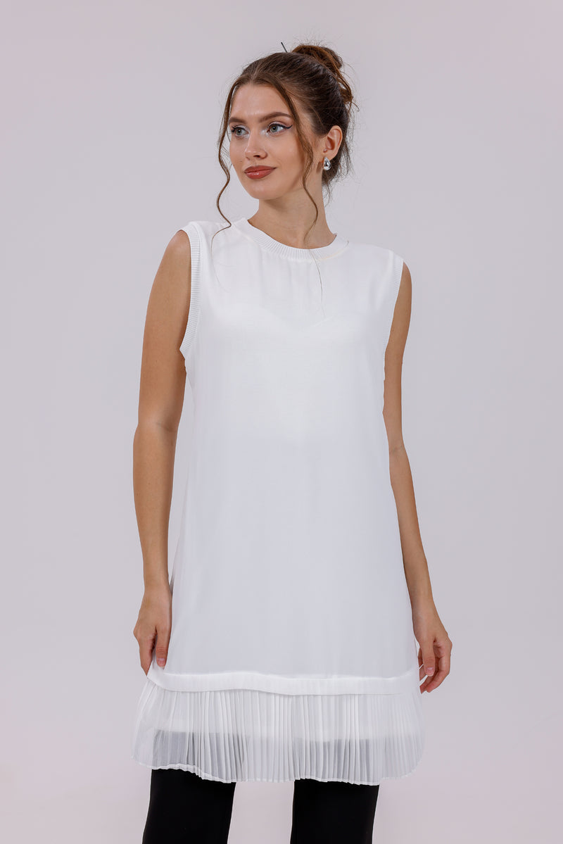 HLD Chiffon Pleated Inner Tunic White