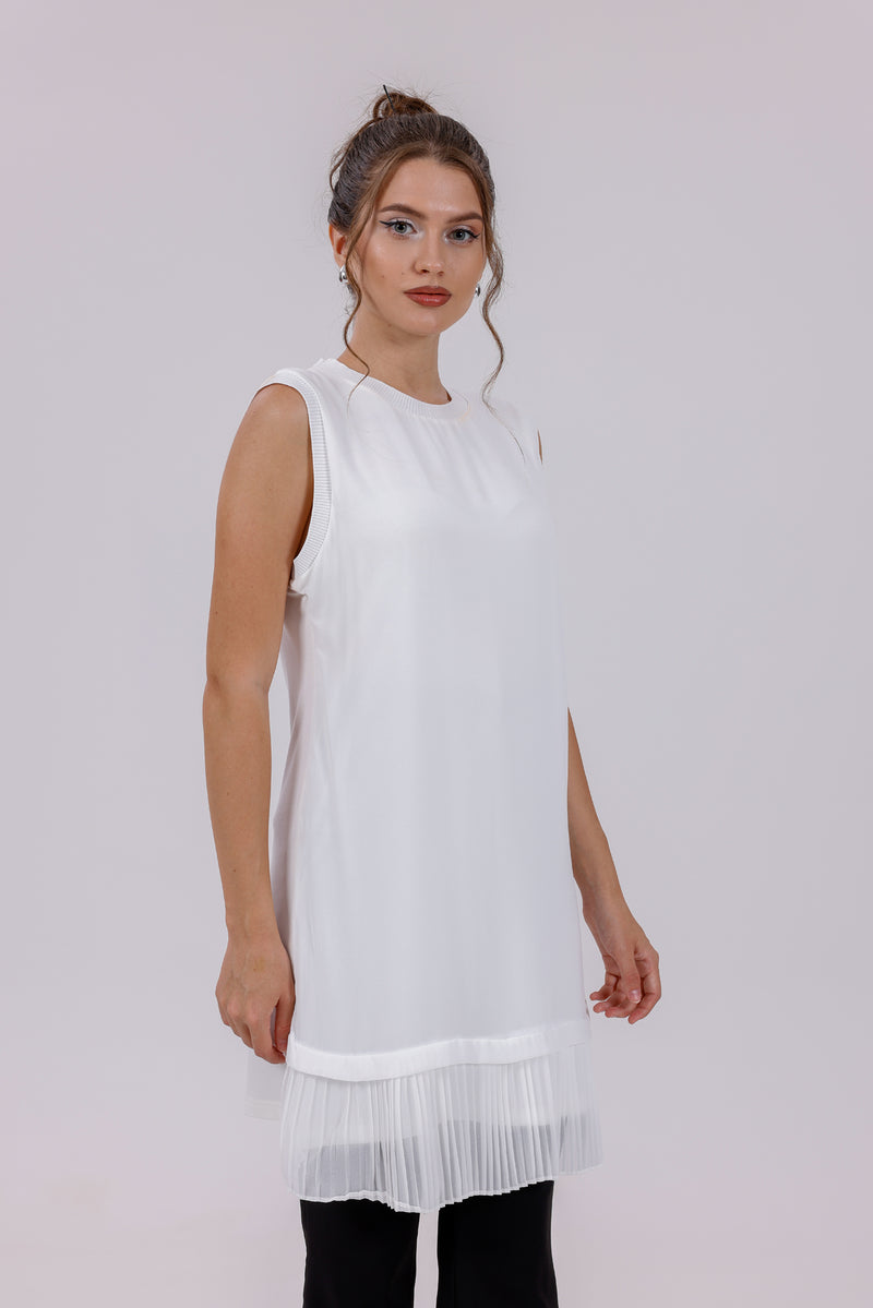 HLD Chiffon Pleated Inner Tunic White