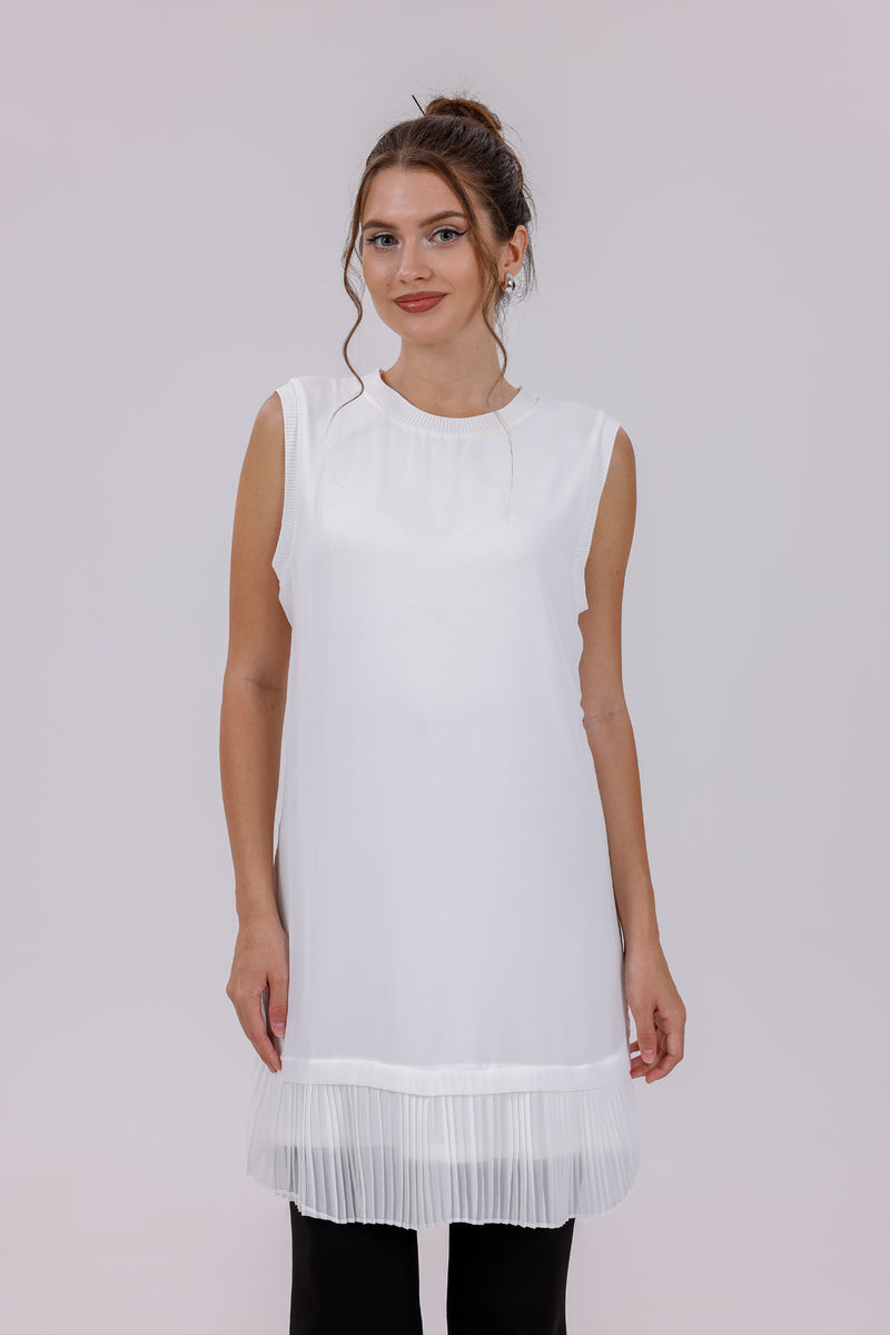 HLD Chiffon Pleated Inner Tunic White