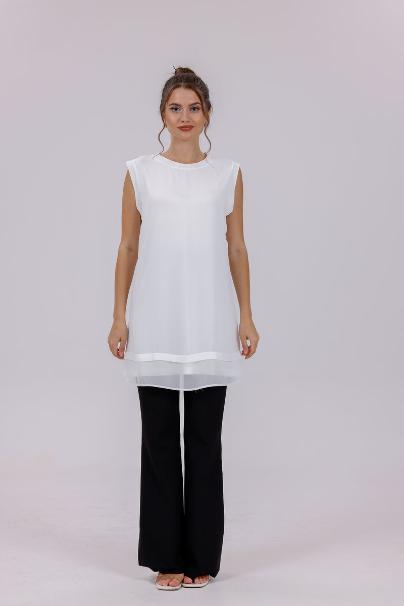 HLD Chiffon Front Inner Tunic White