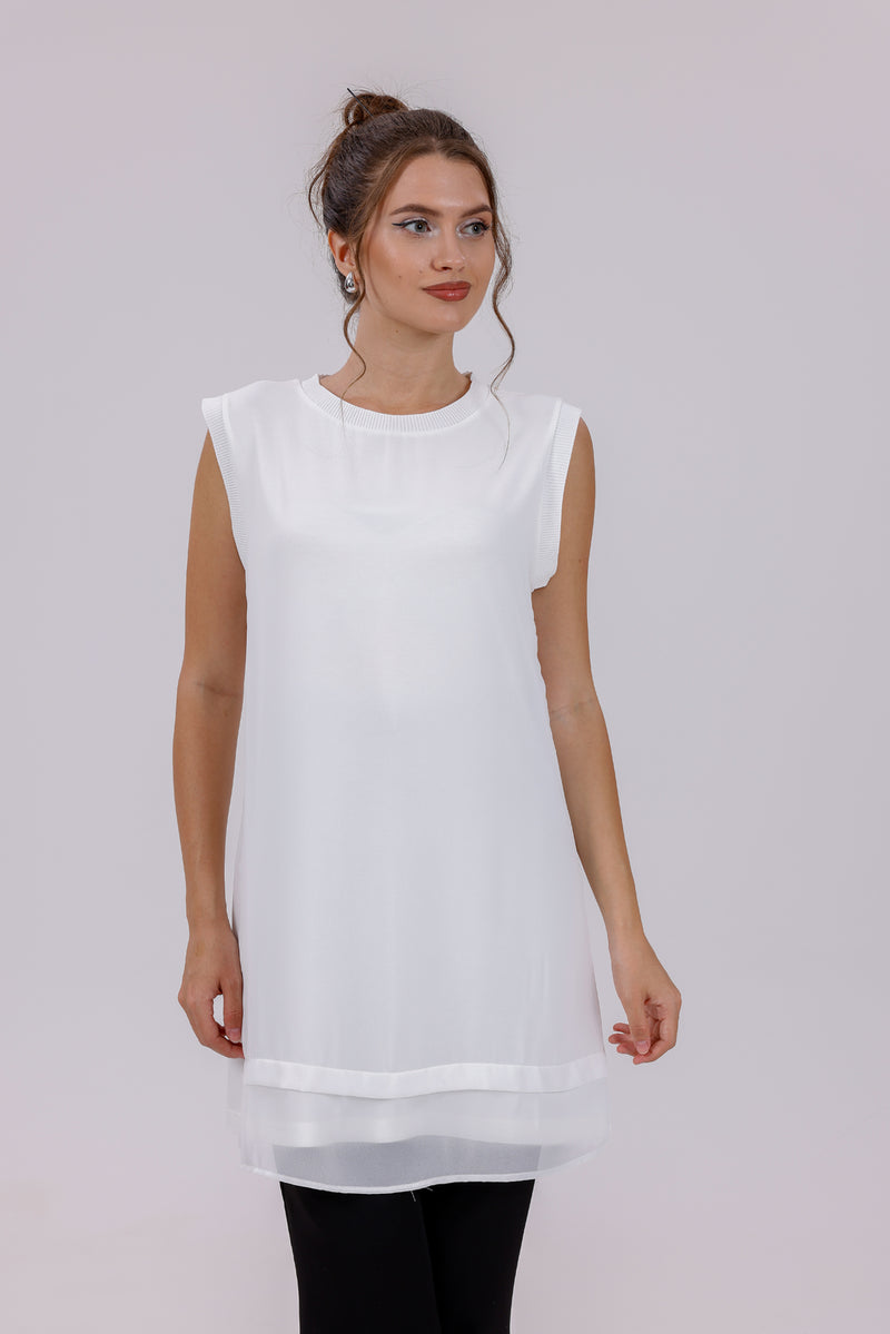HLD Chiffon Front Inner Tunic White