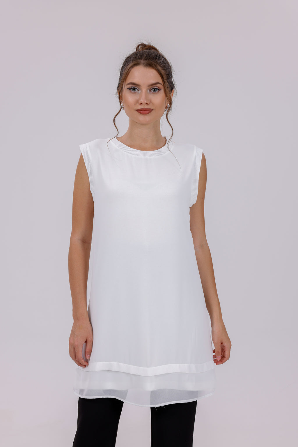 HLD Chiffon Front Inner Tunic White 1