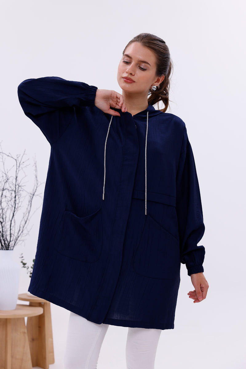 NSH Zipup Hoodied Cape Navy Blue