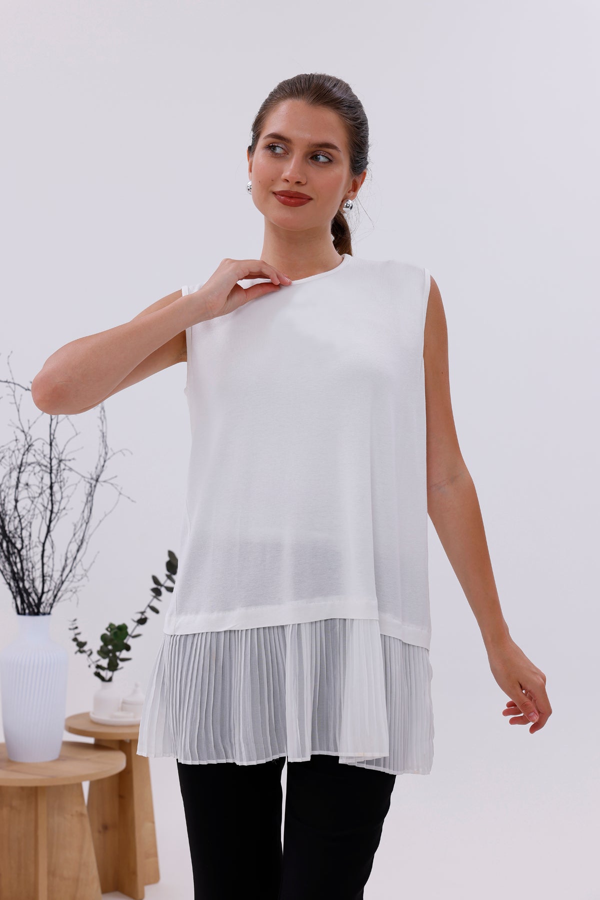 AFL Pleated Sleeveless Inner Tunic White