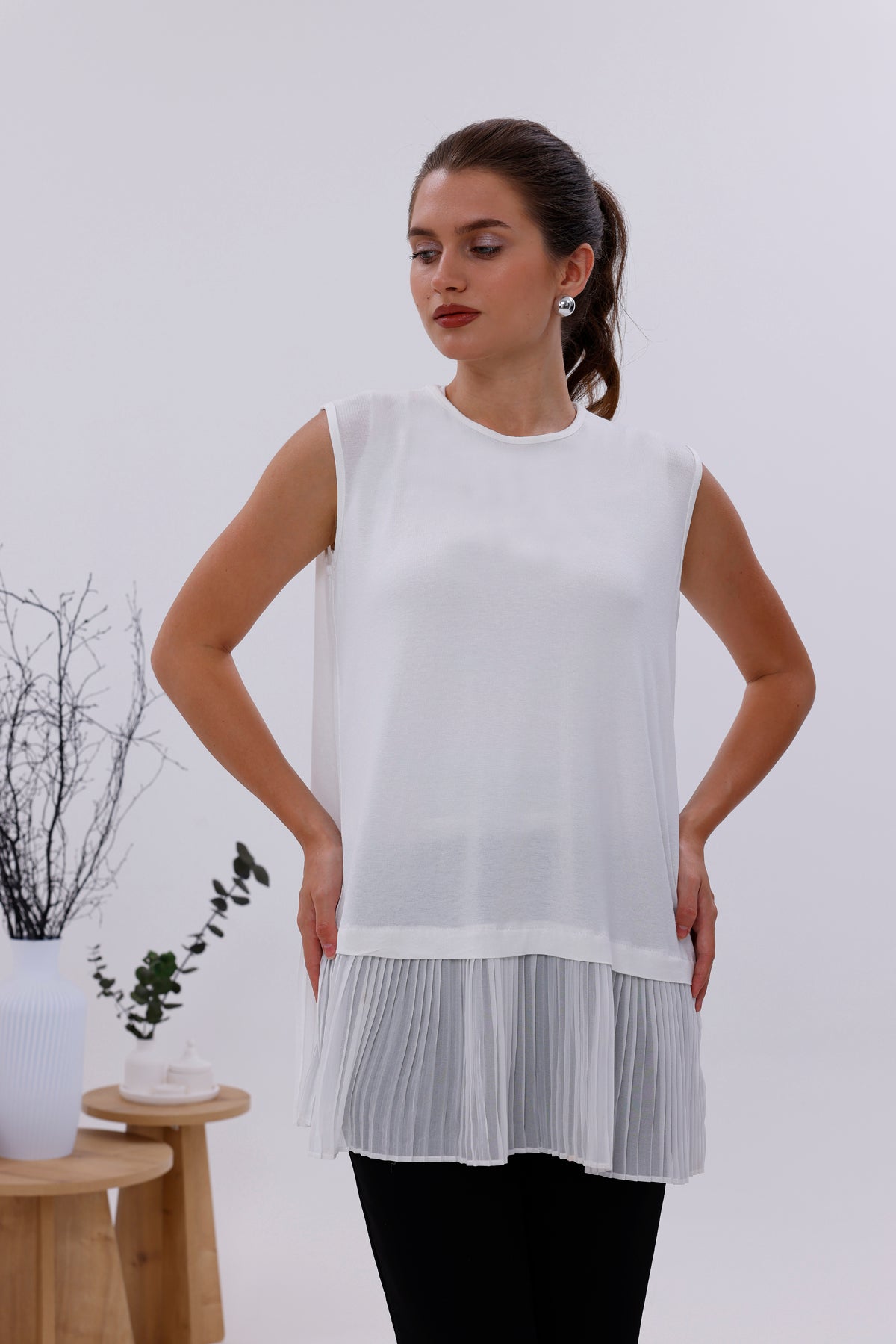 AFL Pleated Sleeveless Inner Tunic White