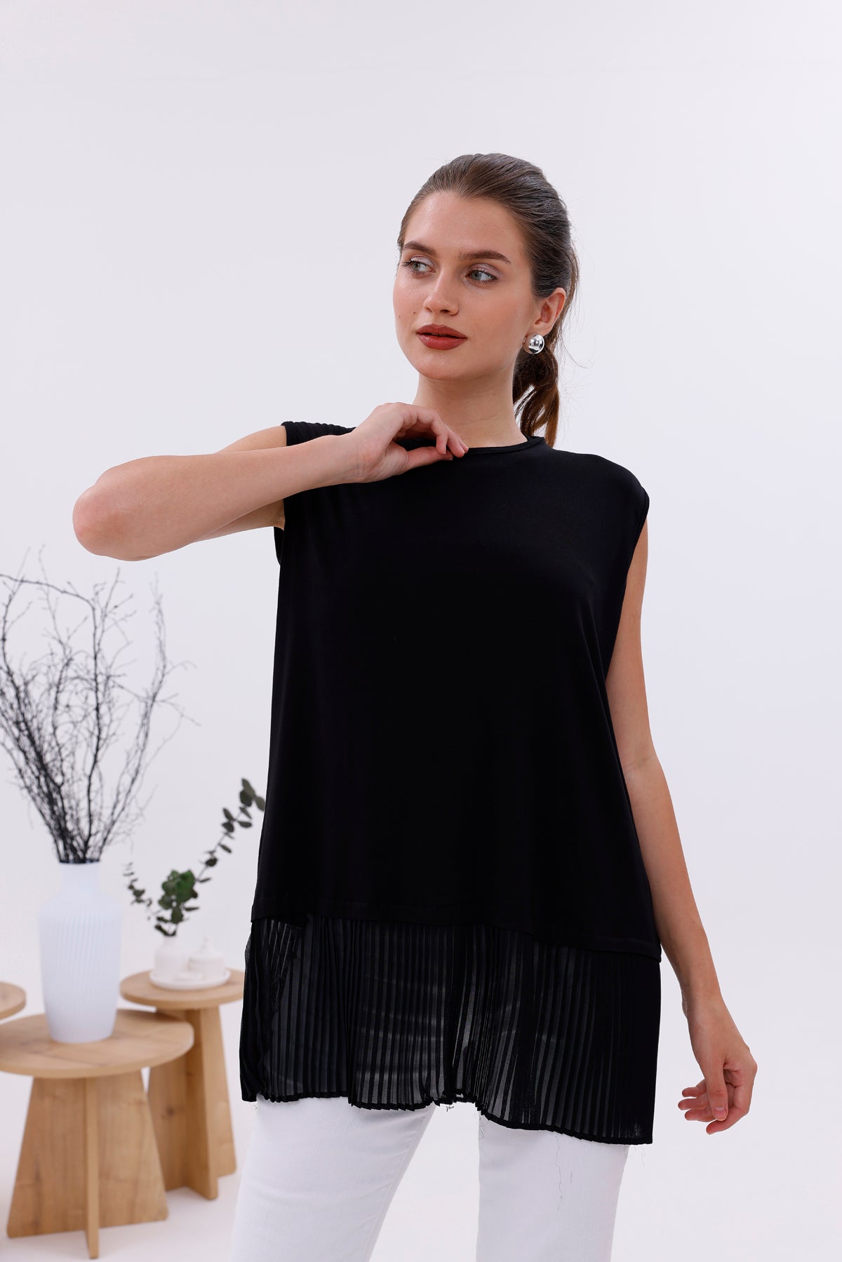 AFL Pleated Sleeveless Inner Tunic Black