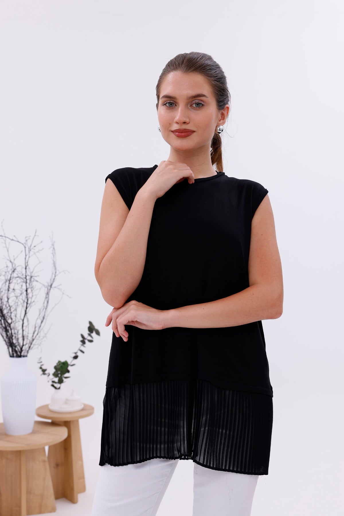 AFL Pleated Sleeveless Inner Tunic Black