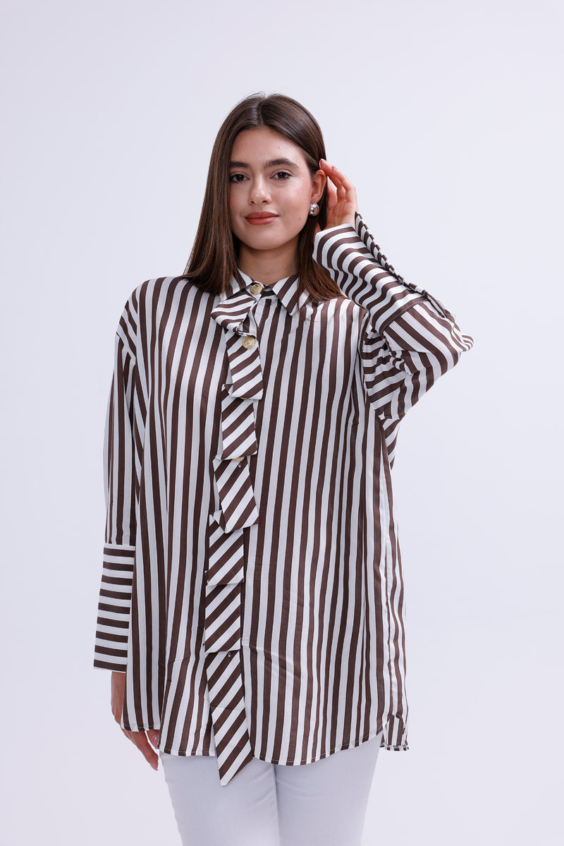 AYZ Mabel Striped Shirt Brown