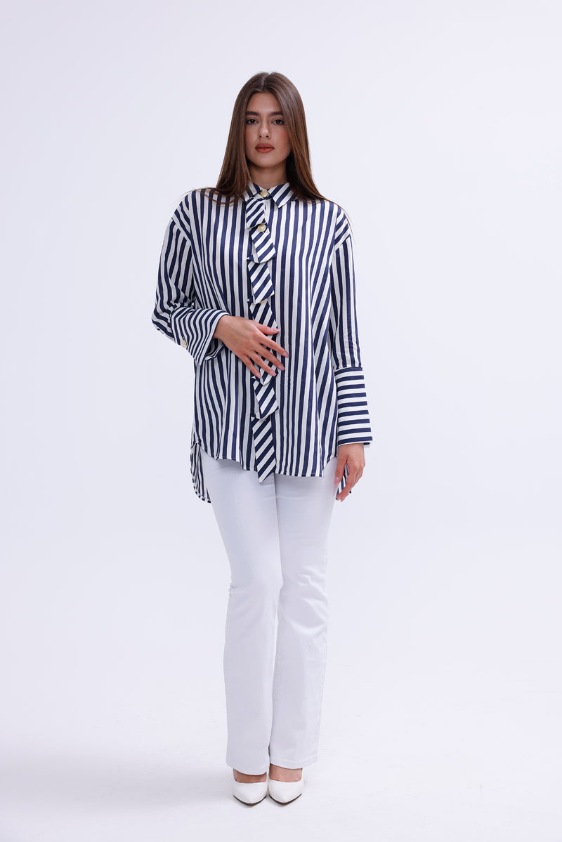 AYZ Mabel Striped Shirt Navy Blue